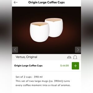 Origin Nespresso Large Coffee Cups New in Box